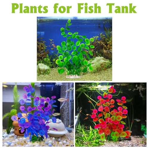 Hamiledyi 2 Pcs Large Aquarium Plants with 2 Pcs Small Artificial Seaweed Plants, 16 Inch High Artificial Plants Decoration, Fish Tank Decor Plastic Plants, Perfect for Aquarium Decor(Green)