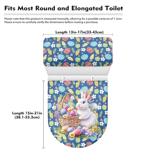 Easter Toilet Lid Seat Cover Set of 2, Egg Rabbit Carrot Bathroom Toilet Lid Cover and Toilet Tank Lid Cover, Stretch Polyster Fabric Toilet Cover Protector, Fits Most Toilet Tanks and Lids - color: Easter Egg Rabbit Carrot