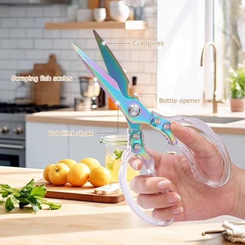 AWinjoy Heavy Duty Sharp Kitchen Scissors, Dishwasher Safe, Cooking Shears for Meat, Chicken, Fish, Poultry, Herb, Bread (Blade Gold) - color: Blade Gold