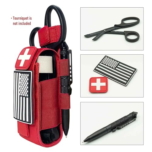 Upgrade 1000D Laser Cut Molle Tourniquet Holder, Heavy Duty Tactical Molle Tourniquet Pouch Holder - color: SET-RED