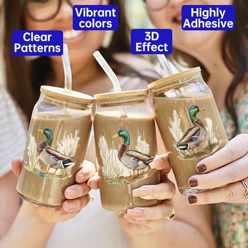 UV DTF Cup Wrap for 16oz Glass, 12 Sheets Watercolor Duck UV DTF Decals, Tumblers, Rub on Transfer Stickers - style: Watercolor Duck