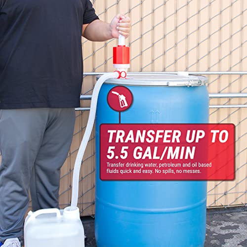 TERA PUMP 55 Gallon Drum Pump with Segmented Suction Tube | Drinking Water, Corrosives, Detergents, Mild Acids, Gas, Diesel, Liquid Waxes - size: 5 Gal / Min