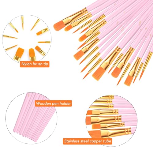 AROIC Painting Brushes Set, 10 Packs /100 Pieces, Nylon Brush Head, Suitable for Oil and Watercolor, Perfect Suit of Art Painting, Best Present for Painting, Pink - color: Pink, size: 100pcs