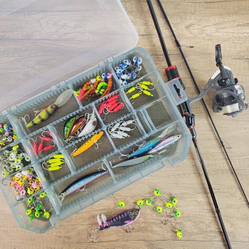 2 Pack Aventik Super Large Fishing 3700Tackle Box – Portable DIY Insert Dividers, Sturdy Transparent PP Case for Lure & Gear Storage (13.98” x 8.86” x 1.89”) - color: Gray