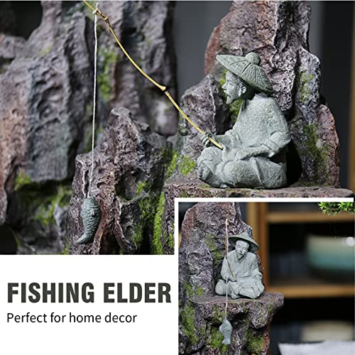 2PCS Mini Sitting Fishing Figurines Sandstone Vintage Ornament Japanese Decor for Fish Tank Pot Garden Home Aquarium Mini Fisherman Statue Asian Zen Decorations - size: Small Size