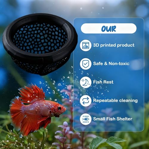 2 Sizes Floating Betta Fish Hide and Shrimp Cave – 3D Printed Aquarium Hammock, Floating Feeder Ring, and Resting Shelter for Nano Aquariums & Fish Tank Decorations (Black) - color: Black
