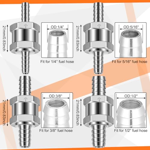 4 Pcs 1/4'' 5/16'' 3/8'' 1/2'' Fuel Non Return Inline One Way Check Valve for Fuel Line Oil Petrol Diesel Gasoline Water Aluminium Alloy Silver, 6 mm 8 mm 10 mm 12 mm - color: Silver