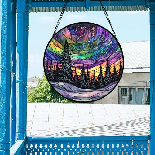 DASTOLL Stained Glass Window Hanging, Van Gogh Night Scene Sun Catchers Colorful Glass Panel Starry Sky Suncatcher Decor for Birthday for Women, Men, Wife, Aunt, and Mom 14.9x14.9 in - color: Blue, size: 14.9x14.9 IN