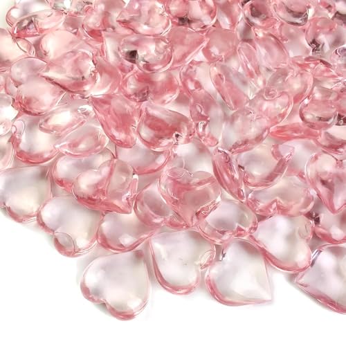 150 Pcs Pink Acrylic Heart Shaped Crystals, 0.9 Inch Heart Crystal Rhinestones, Diamond Fake Gems for Vase Fillers,Table Scatters,Wedding Centerpieces,Birthday,Bridal Shower - color: Pink