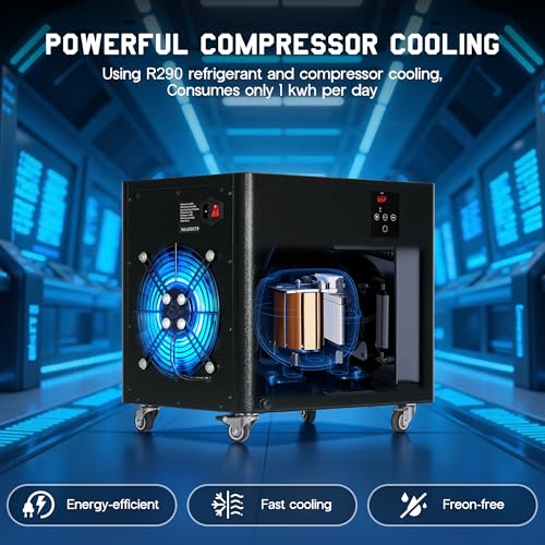 Albott 132 Gal Aquarium Water Chiller, 1/2 HP Fish Tank Chiller with Water Pump & 2 Pipes, Quiet Compressor Aquarium Cooler for Axolotl, Coral, Shrimp Tanks & Hydroponics, 110V Black - size: 1/2 HP