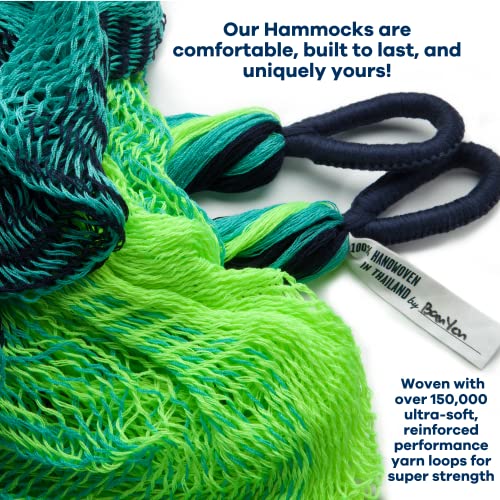 Handwoven Hammock by Yellow Leaf Hammocks - Family Size, Fits 2+ PPL, 550lb max - Weathersafe, Super Strong, Easy to Hang, Ultra Soft, Artisan Made - Color: Neon - Blue - Turquoise - color: St. Lucia- Neon, Blue and Turquoise, size: Fits 1-2+ People (550