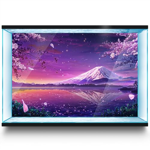 Aquarium Background Stickers - Japan Cherry Blossoms Peak Self-Adhesive Fish Tank Reptile Terrarium Decor Poster (120 x 60 cm / (47.2 x 23.6 inches)) - size: 120 x 60 cm / (47.2 x 23.6 inches)