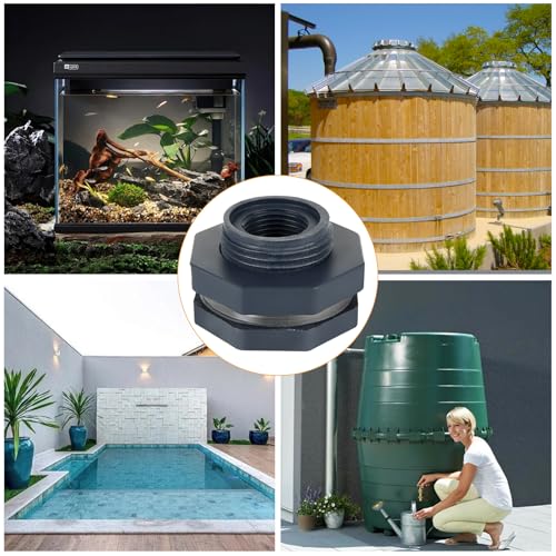 10PCS Bulkhead Fitting 1/2 inch Double Threaded Bulkhead Water Tank Connector PVC Bulkheads Fitting Threaded Thru-Bulk Pipe Fittings for Rain Barrels, Aquariums, Ponds, Water Tanks