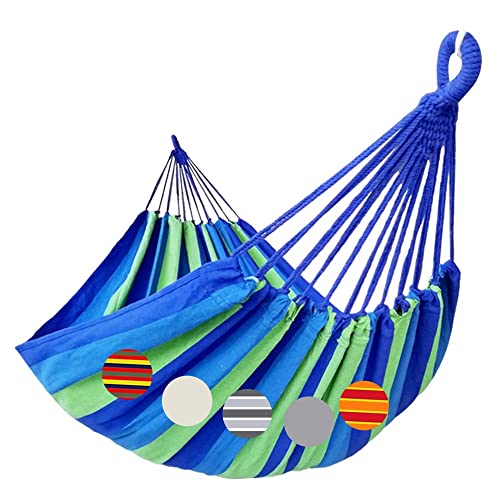 GOCAN Brazilian Double Hammock 2 Person Extra Large 220x160cm Total Length 330cm Load 500lb Canvas Cotton Hammock for Patio Porch Garden Backyard Lounging Outdoor and Indoor(Blue/Green) XXL - color: Blue/Green Stripe