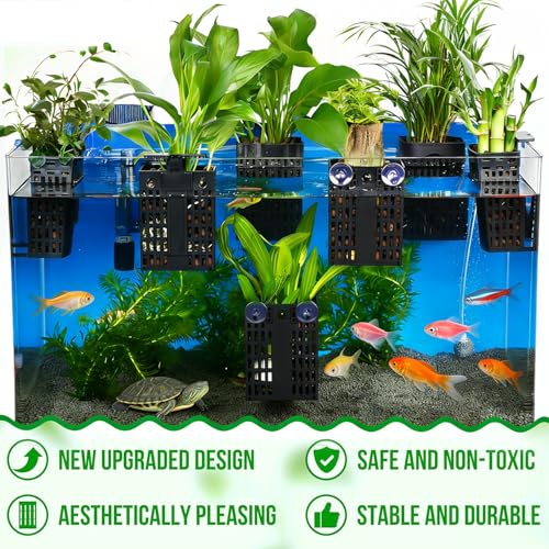 4 Pack Upgraded Aquarium Plant Holder, Adjustable Height & Width with Extendable Hook and Suction Cup, Fish Tank Plant Holder for Aquaponic Cultivation, Aquascape Decorations, Aquarium Accessories
