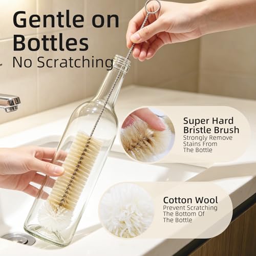Masthome 9 Pack Bottle Brush Set, Boar Bristle Mixed PP Baby Bottle Cleaner, Long Handle Straw Brushes for Narrow Neck Bottles, Hummingbird Feeder, Wine, Beer