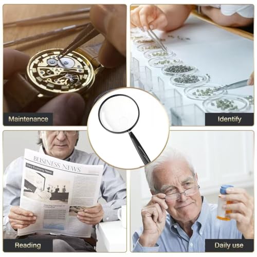 Feosky Handheld Reading Magnifier, 10X Magnifier, 130mm Shatterproof Lens, Non-Slip Handle for Adults Close Work, Seniors Reading and Nature Exploration, Hobby Observation(Black) - color: Black, size: 130mm