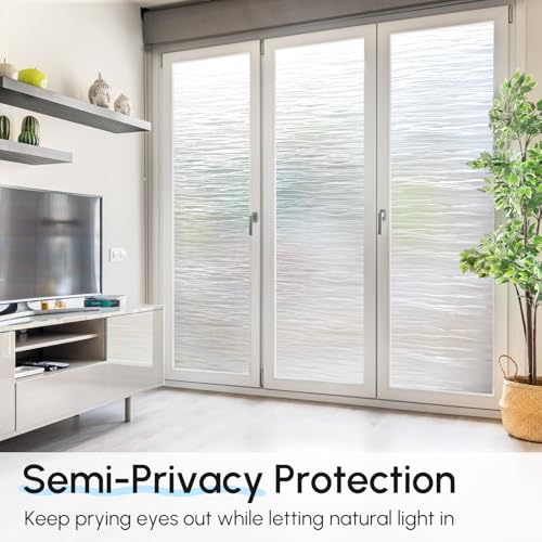 DOWELL Window Privacy Film, Frosted Glass Privacy Window Film, Static Cling Vinyl Clings, UV Blocking Heat Control Glass Covering, Removable Decorative Door Sticker for Home Office, 17.5" x 78.7" - color: Frosted Wave, size: 17.5" X 78.7"