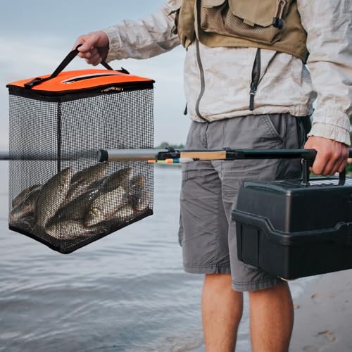 Cedilis Large Floating Fishing Basket for Live Caught Fish, Foldable Floating Fish Net Cage, Collapsible Nylon Mesh Fishing Bag Bait Pen, Portable,10 Gallons, Easy to Clean