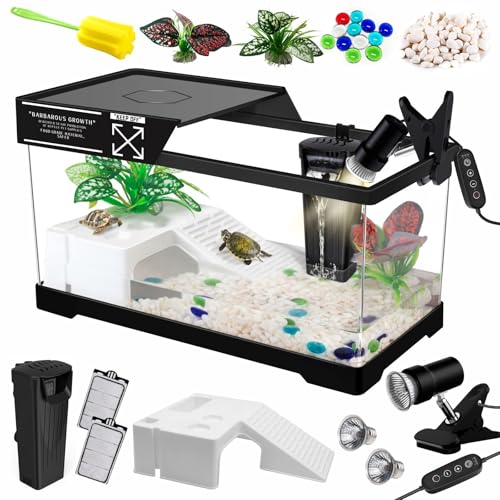 GOZILLA Turtle Tank+Lamp+Filter Kit, Upgrade PC Turtle Tank Starter Kit with Filter & Adjustable Lamp,Reptile Habitat Basking Platform with Lid for Small Reptiles.(19.68× 9.52× 9.44''/Large-Black-Kit) - color: Large-Black-KIT