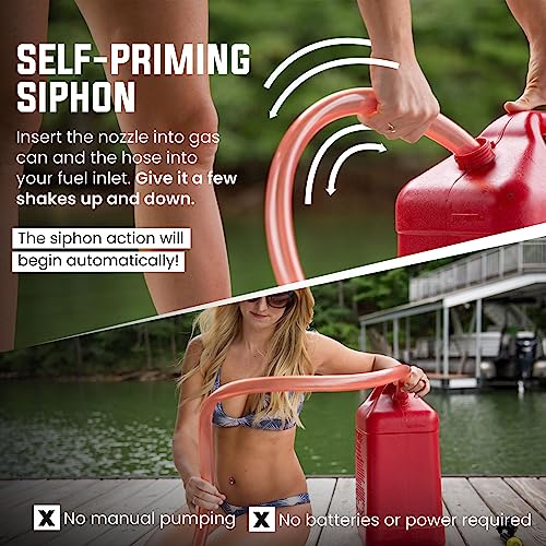 1” x 6’ Self-Priming Shaker Jiggler Siphon Hose, FlowPro Siphon Gas & Fuel Transfer Pump, Gas Can Siphon for Boats, Jet Ski, Pontoon. Water Siphon Pump for Hot Tub Drain and Cold Plunge | 10 GPM