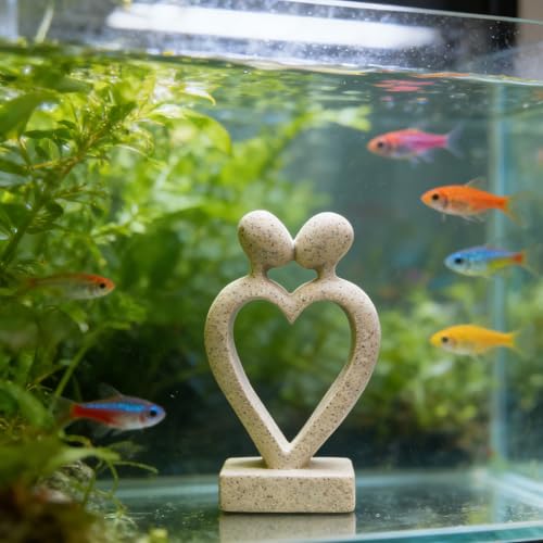 Sandstone Statue Fish Tank Ornaments, Small Fish Aquarium Decorations Home Decor for Goldfish Shrimps, Heart - color: Loving Kiss