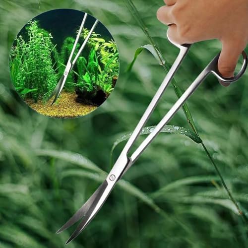 Stainless Steel Aquarium Plant Scissors, Professional Grass Trimming Tool with Mirror Polished Surface, Comfortable Hand Curve for Fish Aquascaping (Curved shear 25cm)