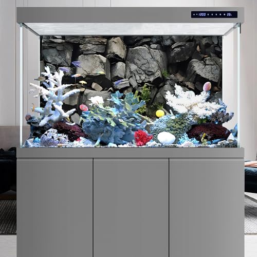 AWERT 60x24 inches Stone Aquarium Background Grey Rock Fish Tank Background Rocky Terrarium Background - size: 60x24in/150x60cm