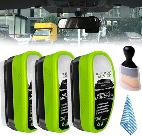 3PCS Car Window Oil Film Cleaning Brush, 2026 Upgrade 2.0 Clear View Glass Cleaner, Auto Glass Oil Film Remover, Anti-Rain & Anti-Fog Protection for Safe Driving, Complete Kit with Brush & Towel - color: 3pc