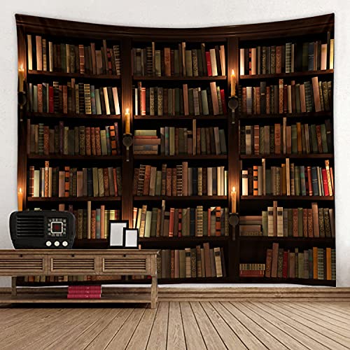 WODEJIA Forest Waterfall Fabric Tapestry Decorative Wall Art Tablecloth Bedspread Picnic Blanket Beach Throw Blanket Multifunctional for Bedroom Dormitory Living Room Hanging 91 x 71 Inches - color: Old Bookshelf Candle, size: 91"L x 71"W