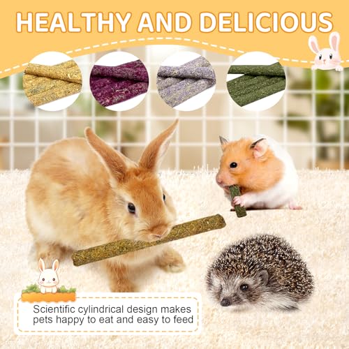 52Pcs Rabbit Chew Sticks, Guinea Pig Toys, Natural Timothy Grass Molar Teeth Stick, Mixing Flowers, Roses, Calendula and Forget Me Not, Small Animals Treats - size: 52Pack-Sticks