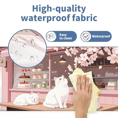 Pink Cute Cat Gaming Mouse Pad Large Desk Mat Extended Keyboard Mouse Pad Anime Mousepad with Non-Slip Base and Stitched Edge Mouse Mat Desk Pad 31.5 x 11.8 in Mouse Pads for Desk Home Office Gaming - color: Pink Cherry Blossom Cat