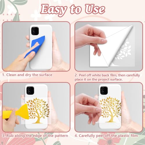 Peacoblue 18 Sheets Rub on Transfers for Crafts, Golden Tree of Life 3.6"x3.9" UV DTF Cup Wraps Waterproof Cold Transfers Stickers for Wood Glass Metal Cup Tumblers Mirrors Mugs Home Decor - style: Golden Tree of Life