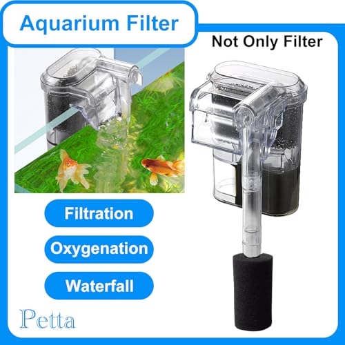 Quiet Aquarium Filter for Betta, Slim HOB Fish Tank Filter for 3-10 Gal Planted Aquariums & Aquascaping with 1 Pre-Filter Sponge ，Adjustable Flow，250L/H