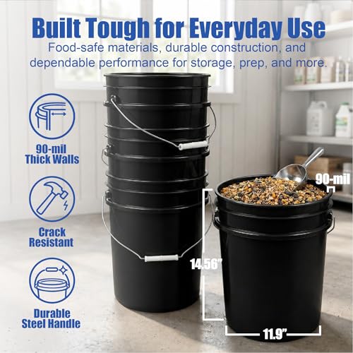 ePackageSupply 5 Gallon Bucket - Food Grade Bucket with Airtight Gamma Seal Screw-On Lid, BPA-Free, Heavy-Duty 90 Mil HDPE Plastic, Bulk Storage, Durable Container, Made in USA, Black/Red, 6 Packs - color: Black/Red, size: 6 Packs