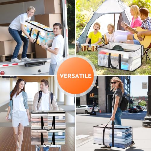 HomeHacks Clear Moving Bags Heavy Duty 8 Pack, Storage Bags with Zipper, Extra Thick Handles & Waterproof Packing Boxes for Moving, Camping, Home Organization 125L/33Gal (28.7"x16.5"x16.1") - size: 125L