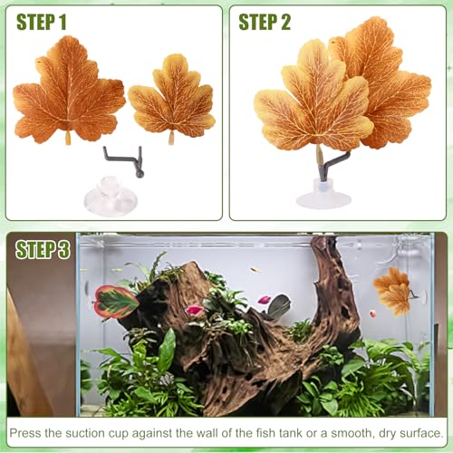4pcs Betta Leaf Hammocks Bed, Adjustable Plastic Plant Pad Betta Fish Tank Decor with Suction Cup & Bracket for Four-Eyed Silk Fish Guppy to Rest (Green, Brown)
