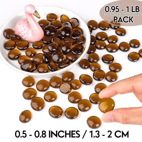 1LB Glass Marbles, Transparent and Smooth Flat Glass Beads for Vases, Mosaic Gem Pebbles for Aquarium Decor, Floral Arrangements, Mancala Stones, Vase Filler and Crafts, Brown - color: Brown