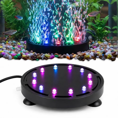 Fish Tank Bubbler with Multi-Colored Aquarium LED Light & Air Stones for Aquarium Decoration Oxygenation（12 Heads LED） - size: 12 LEDs Light