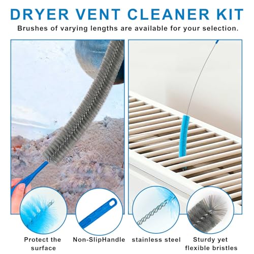 4 Pieces Dryer Vent Cleaner Kit‌ with ‌Lint Brush‌ – Professional ‌Dryer Vent Brush‌, ‌Flexible Cleaning Tools‌ for ‌Lint Trap‌, ‌Appliance Brush‌ & ‌Dryer Filter‌ Gray
