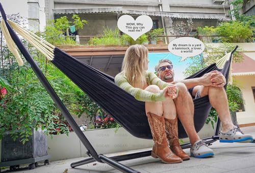 GOCAN Double Hammock 2 Person Extra Large 330X150cm Load Capacity 600Pound Canvas Cotton Hammock for Patio Porch Garden Backyard Lounging Outdoor and Indoor XXL(Black) - color: Black