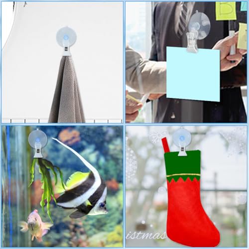 5Pcs Wall Suction Cup Clip, Plastic Sucker Clamps Holder Reusable Aquarium Suction CupsHolder Business Cards Clamp for Bathroom Kitchen Windows Aquarium Accessories