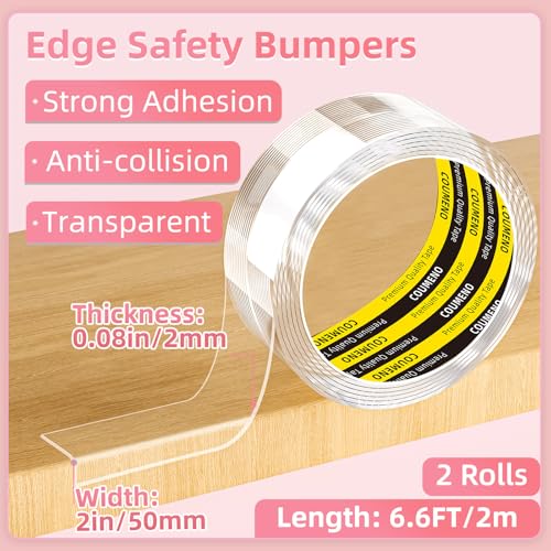 Clear Edge Protector & Corner Guards,2Pack 2in（W x 6.6FT(L),Baby Proof Corner Protectors for Furniture, Table Bumper for Baby Safety, Sharp Edge Protector for Drawers, Tables, Cabinets - size: 2 PACK 2inX6.6FT