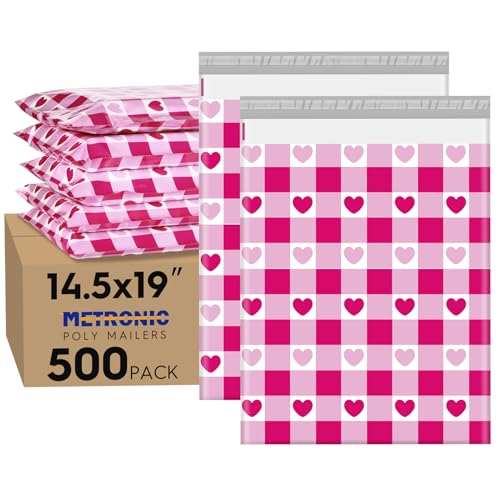 Metronic Poly Mailers 14.5x19 Inch 500pc Shipping Bags for Clothes,Self Adhesive Shipping Envelopes for Small Business,Waterproof Mailers Poly Bags for Shipping,Packaging Mailing Bags Pink Checkered - color: Pink Checkered, size: 14.5x19 500pc（A Box）