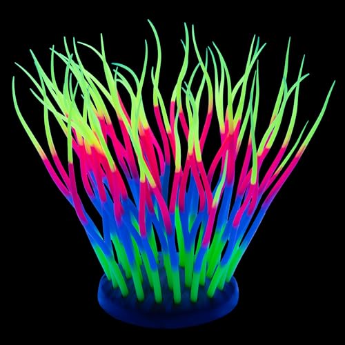 Fish Tank Decorations Fluorescent Rainbow Anemone Aquarium Decor Aquatic Plants Betta Fish Tank Decor Silicone Ornament Glowing Effect for Fish Tank Landscape Decoration, for Halloween(Y)