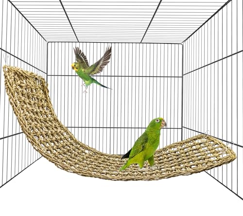 Bird Seagrass Mat 30" × 7" Parrot Natural Grass Woven Net Hammock Parakeet Climbing Rope Ladder Mat Chew Toys Cage Accessories for Pigeon Macaw Cockatiel Conure Budgie Cockatoo Rat Bearded Dragon - size: 30" x 7"
