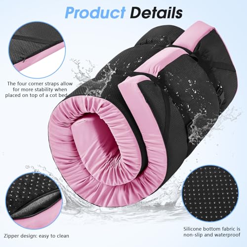 CYMULA 3 Inch Memory Foam Camping Pad, Camping Essentials Roll Up Floor Mat for Car Camping, Cot, Tent, Truck, Travel and Guest Use, Non-Slip Waterproof Bottom, Removable Cover - color: PINK, size: Twin XL:80*38*3