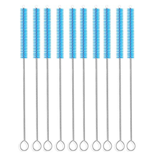 Long Straw Brush Cleaner (10 Pack), Flexible Nylon Tube Cleaning Brushes with 0.4" Bristles, Rust-Proof Stainless Steel Wire Washer for Reusable Tumblers, Sports Bottles & Pipes (10 Inch) - color: Blue