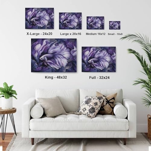 HomeGiftCentral Betta Fish Purple Dark Design 3 Canvas Wall Art Picture Prints Artwork Framed For Living Room Wall Home Decor Gifts For Family Art Easy Hanging - color: Design 3, size: X-Large(24x20in)