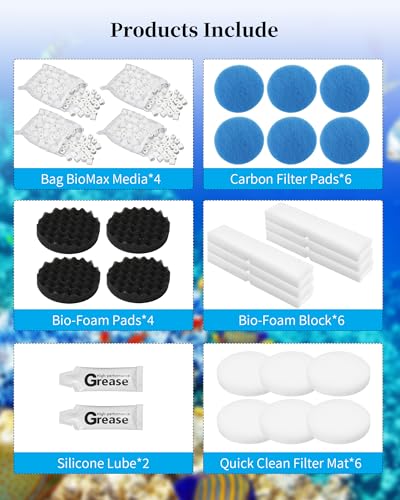 28 Pcs Replacement Filter Media Kit Fit for Fluval FX4/FX5/FX6 Aquarium Filters Including 4 Media Bag, 6 Carbon Foam Pad, 4 Bio-Foam Pads, 6 Foam Block, 6 Water Polishing Pad, 2 Silicone Lube - size: 28 Pcs